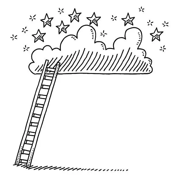 Vector illustration of Ladder Up To A Cloud With Stars Drawing