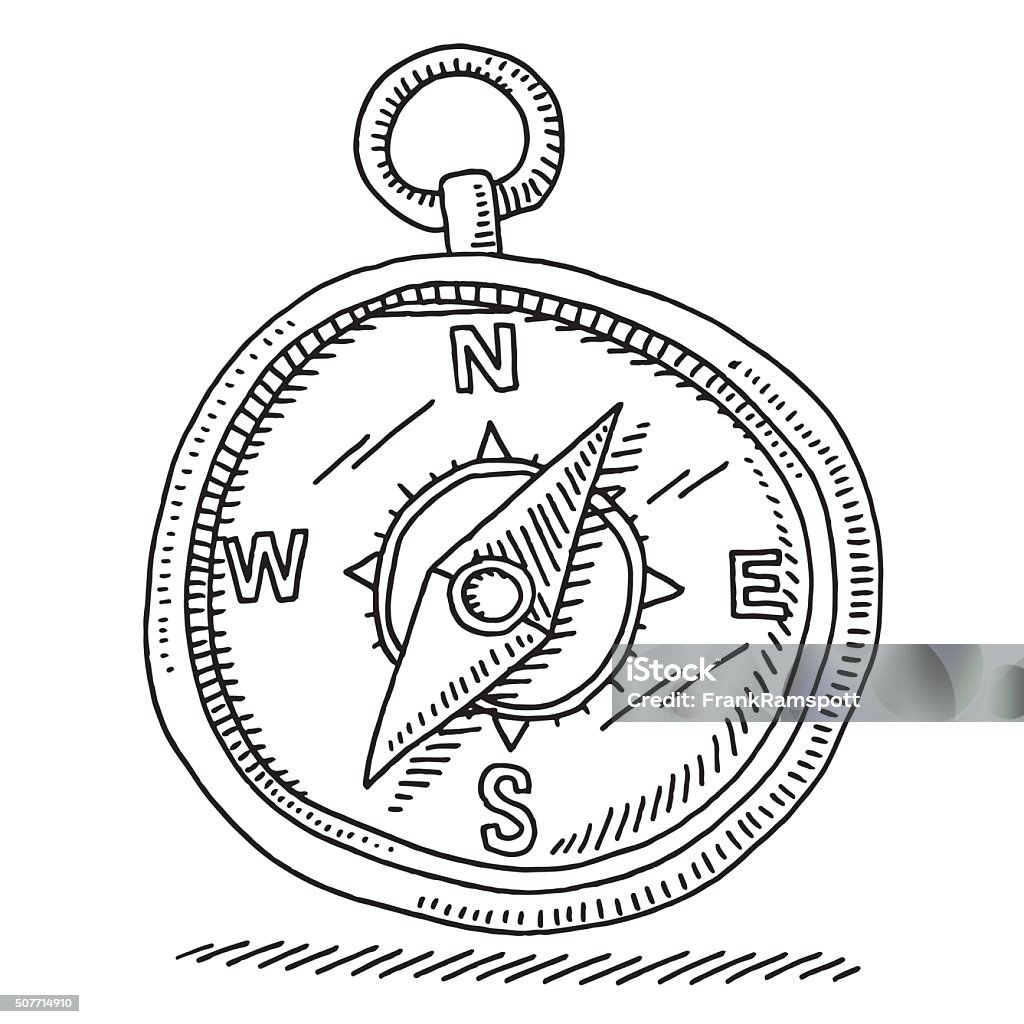 Magnetic Compass Navigation Symbol Drawing Hand-drawn vector drawing of a Magnetic Compass, Navigation Symbol. Black-and-White sketch on a transparent background (.eps-file). Included files are EPS (v10) and Hi-Res JPG. Navigational Compass stock vector