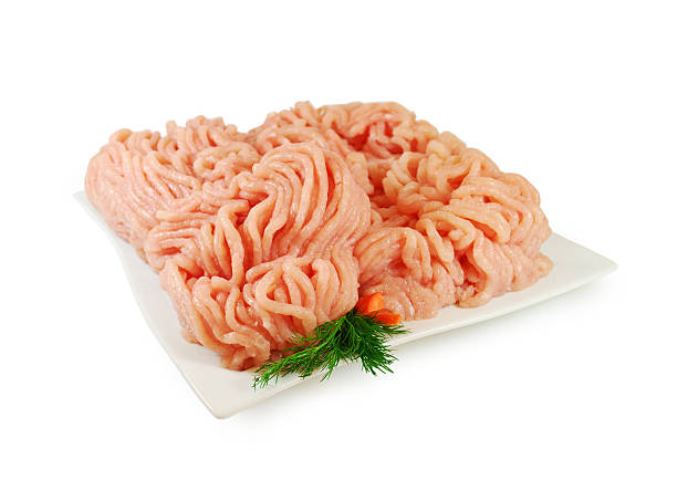 istock Raw meat. Fresh Minced Chicken in a Dish  Isolated against 507717034