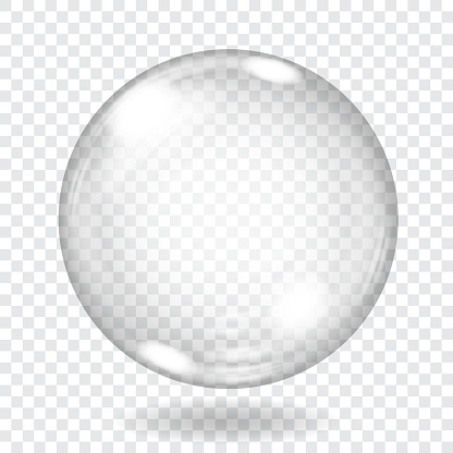 Big transparent glass sphere with glares and shadow. Transparency only in vector file. Vector illustrations. EPS10 and JPG are available