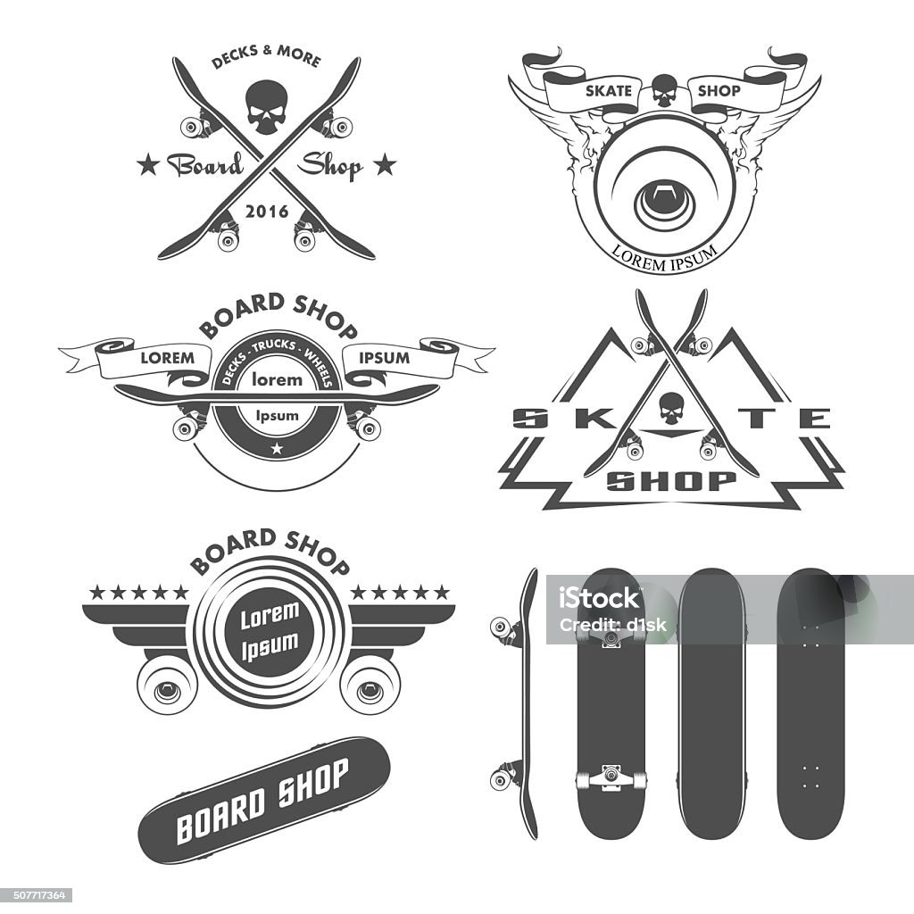 Skateboarding labels badges and design elements Skateboarding labels badges and design elements in vector Skateboarding stock vector
