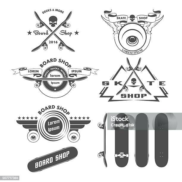 Skateboarding Labels Badges And Design Elements Stock Illustration - Download Image Now - Skateboarding, Boat Deck, Child