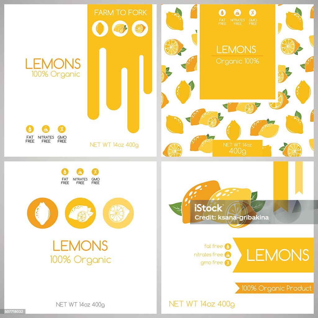 Spring Lemon Label Lemon Labels Set Stock Illustration - Download Image Now - Agriculture ...