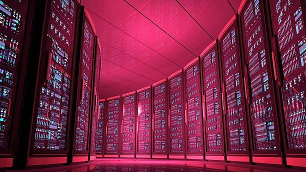 istock Row of servers in a futuristic data center, red light 507718356