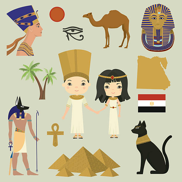 egipt - hieroglyphics egypt egyptian culture nefertiti stock illustrations