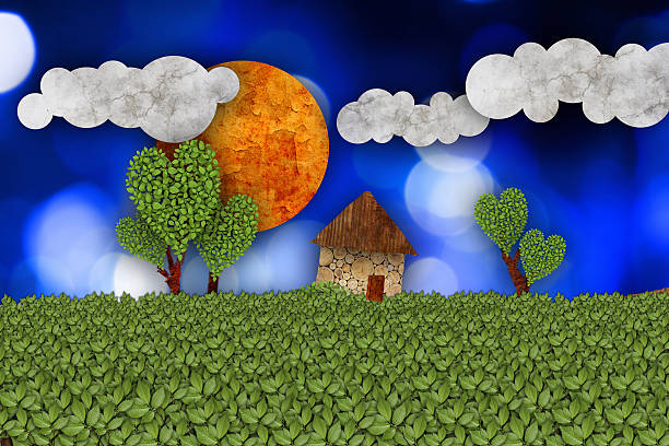 istock rural landscape illustration, green field and house 507721251