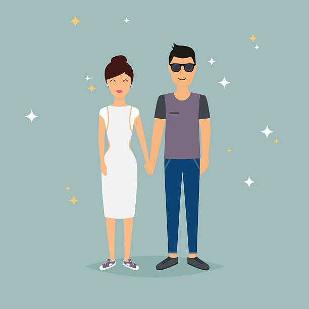 Happy Couple Holding Hands Cartoon Man And Woman In Love Stock Illustration  - Download Image Now - iStock