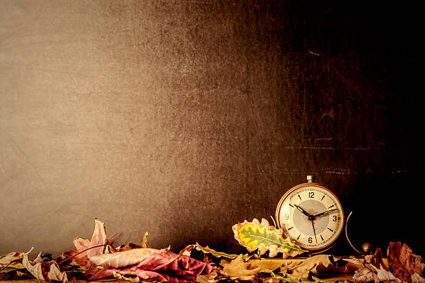 istock Old alarm clock and autumn leaves 507722184