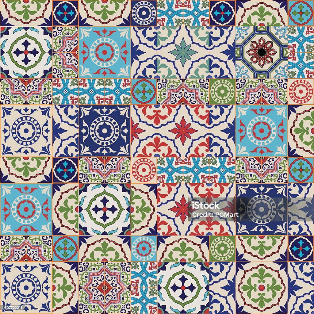 Mega Gorgeous seamless patchwork pattern from colorful Moroccan tiles, ornaments. Mega Gorgeous seamless patchwork pattern from colorful Moroccan tiles, ornaments. Can be used for wallpaper, pattern fills, web page background,surface textures. Arabic Style stock vector