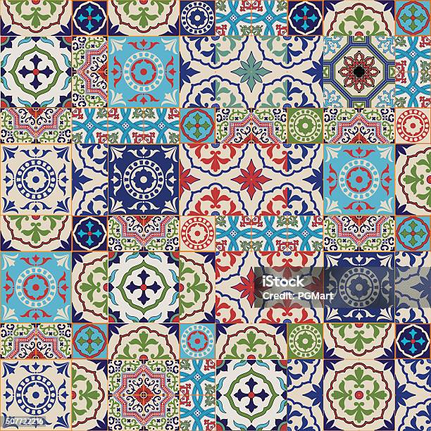 Mega Gorgeous Seamless Patchwork Pattern From Colorful Moroccan Tiles Ornaments Stock Illustration - Download Image Now