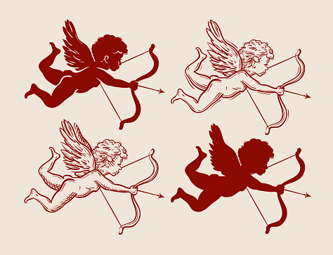 flying Cupid with bow and arrow. vector illustration