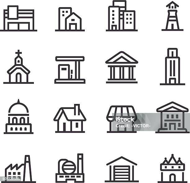 Buildings Icons Line Series Stock Illustration - Download Image Now - Icon Symbol, Temple - Building, Building Exterior