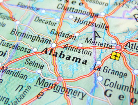 Map of Alabama, USA.