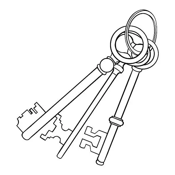 Vector illustration of Vector Lineart Bunch of Antique Keys