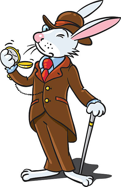 illustrazioni stock, clip art, cartoni animati e icone di tendenza di coniglio in costume di un gentiluomo - pocket suit glasses jacket