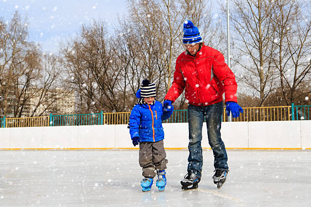 istock father and little son learning to skate in winter 507743272