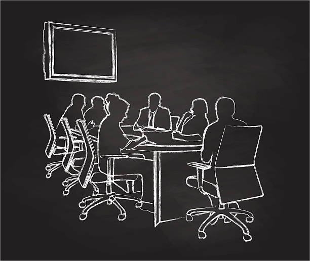доске для встреч - meeting office worker silhouette office stock illustrations