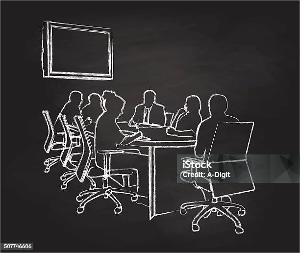 Chalkboard Meeting Stock Illustration - Download Image Now - Governing Board, Chalkboard - Visual Aid, Meeting