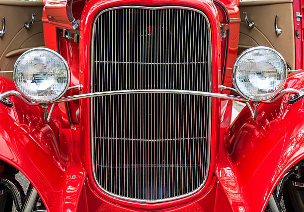 istock Red Classic Collectors Car Front End Grill And Headlights 507746681