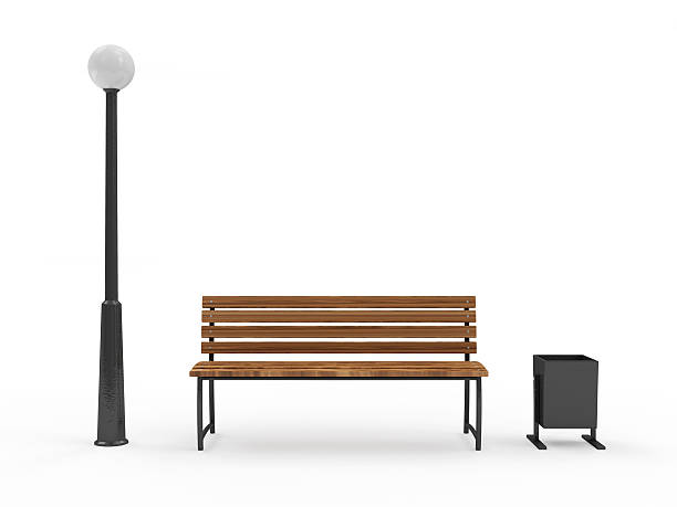 istock Bench with Street Lamp and bin isolated on white background 507747601