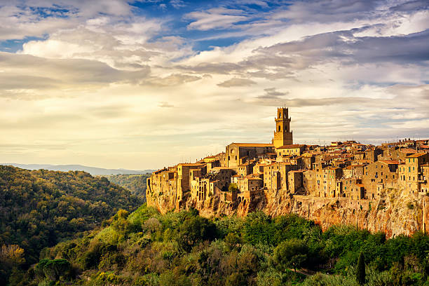 Tuscany, Pitigliano medieval village panorama landscape. Italy Tuscany, Pitigliano medieval village on tuff rocky hill. Panorama landscape high resolution photography. Italy, Europe. pitigliano stock pictures, royalty-free photos & images