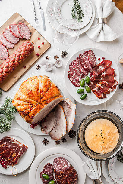 istock Assorted sausage on the celebratory table top view 507750468