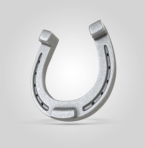 metallic silver horseshoe, 3d-objekt-isoliert auf weißem hintergrund - horseshoe stock-fotos und bilder