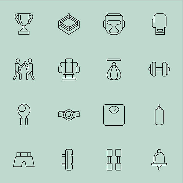 Boxing Icons - Light Color Vector file of Boxing Icons - Light Color related vector icons for your design or application.Raw style. Files included: vector EPS, JPG. See more in this series. head protector stock illustrations