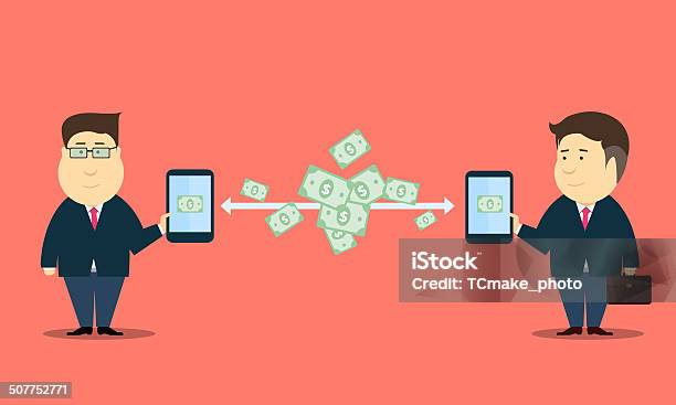 People Mobile Online Business Transaction Stock Illustration - Download Image Now - Agreement, Animal Body Part, Bank Account