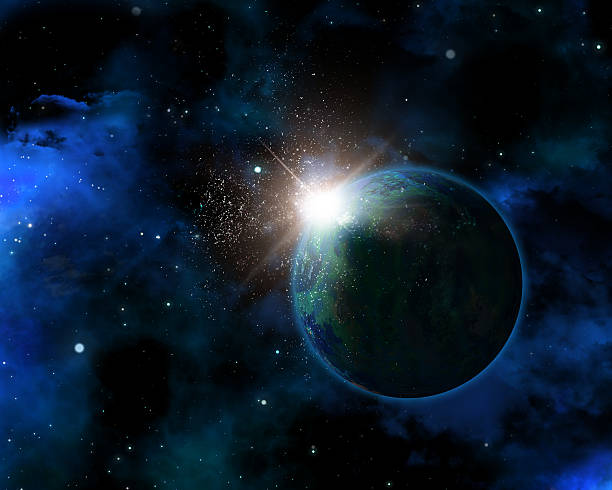 istock 3D space background with fictional planet 507754223