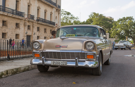 havana, Сuba - January 17, 2016: old historical american car is parked at street of havana cuba