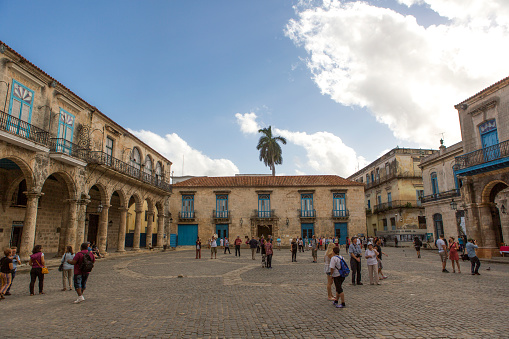 havana, Сuba - January 17, 2016: People are walking at plaza de la catedral plaza in havana cuba