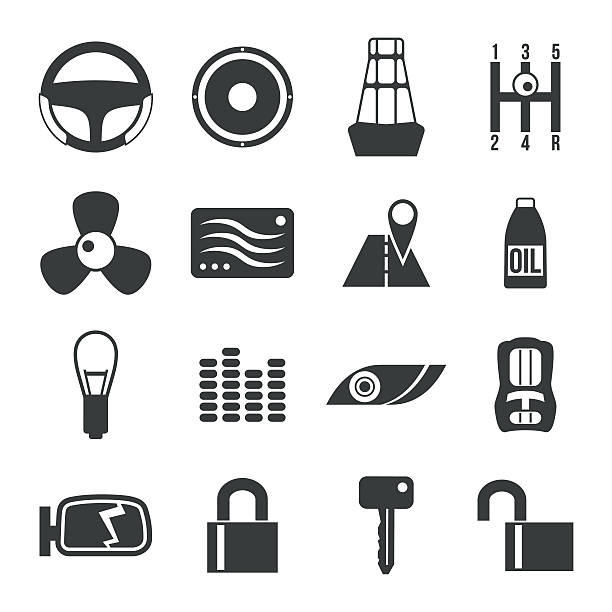 auto und zubehör-icons set - side view mirror audio stock-grafiken, -clipart, -cartoons und -symbole