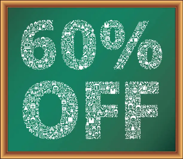 Vector illustration of 60% Off educational royalty free vector art Blackboard