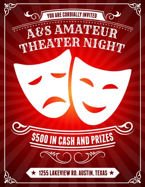 Vector illustration of Amateur Theater Night Poster on Red Background