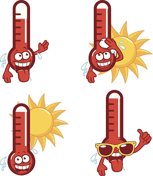 ilustrações, clipart, desenhos animados e ícones de termômetros quente dos - barometer heat thermometer sun