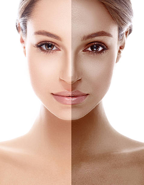 istock Beautiful woman face close up before after isolated on white 507787896