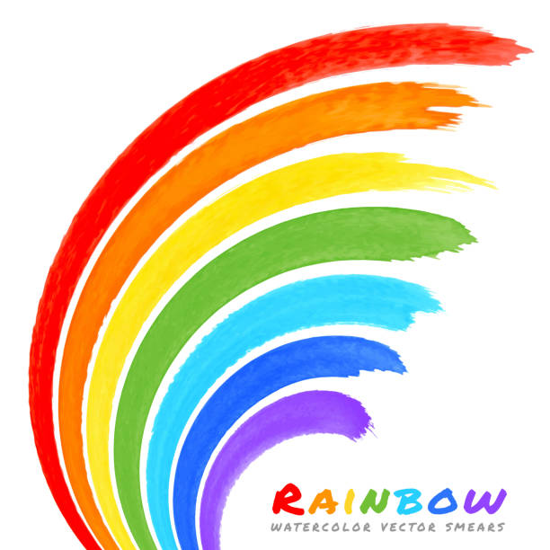 rainbow aquarell brush smears - white background household equipment isolated on white wallpaper brush stock-grafiken, -clipart, -cartoons und -symbole