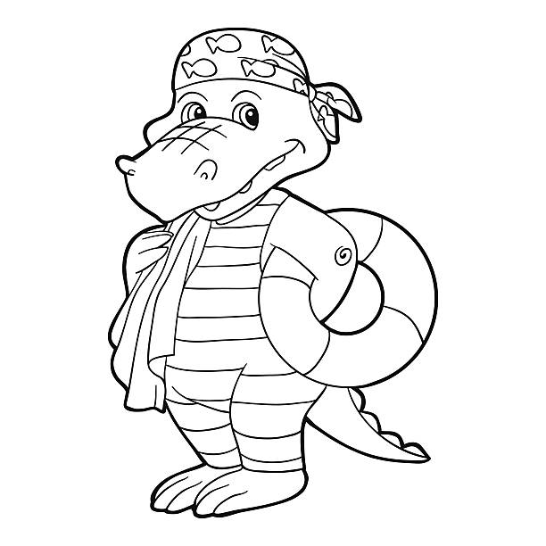 illustrations, cliparts, dessins animés et icônes de livre de coloriage (crocodile) - swimming pool child swimming buoy