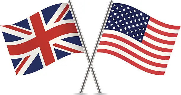 Vector illustration of British and American flags. Vector.