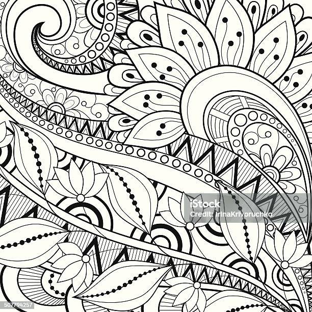 Vector Monochrome Floral Background Stock Illustration - Download Image Now - Autumn, Backgrounds, Black And White