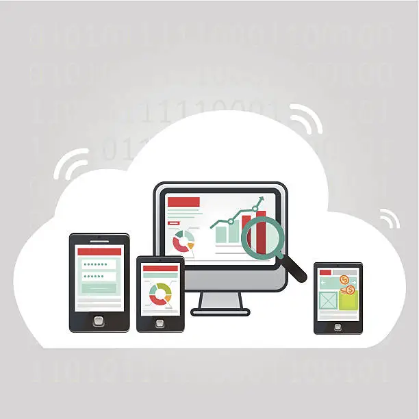 Vector illustration of cloud computing and pay per click