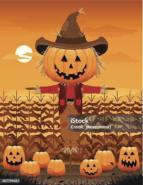 Pumpkin Scarecrow Stock Illustration - Download Image Now - Scarecrow - Agricultural Equipment, Halloween, Autumn