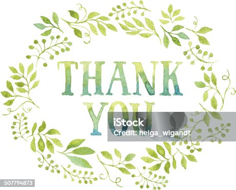 istock Words Thank You in floral wreath with branches and leaves 507794873