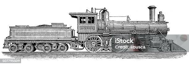 Antique Illustration Of Steam Powered Machinery Stock Illustration - Download Image Now - Train - Vehicle, Steam Train, Old-fashioned