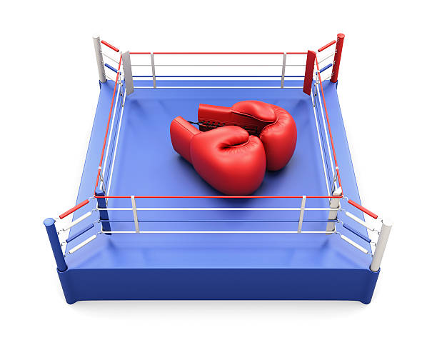 istock Boxing ring with large Boxing gloves on it. 3d. 507796510