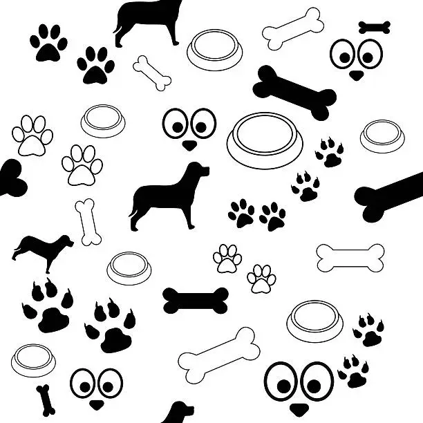 A white background with pattern of different dog or pet related elements.