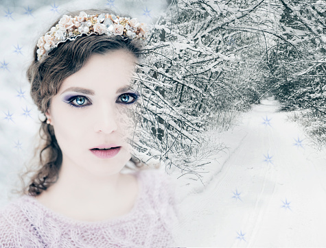 The woman's portrait in a crown, the queen of winter