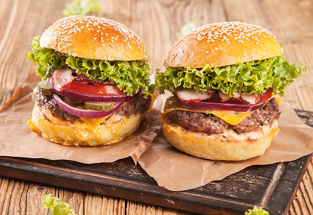 istock Fresh hamburger served on wood 507798255