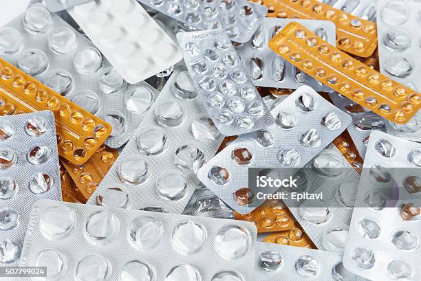 Empty Cachets Of Medical Pills Stock Photo - Download Image Now - Addiction, Blister, Capsule - Medicine